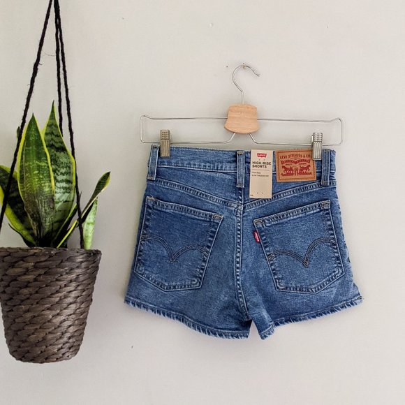 New Levi's High-Rise Stretchy Blue Denim Shorts Size 24 - Picture 7 of 10